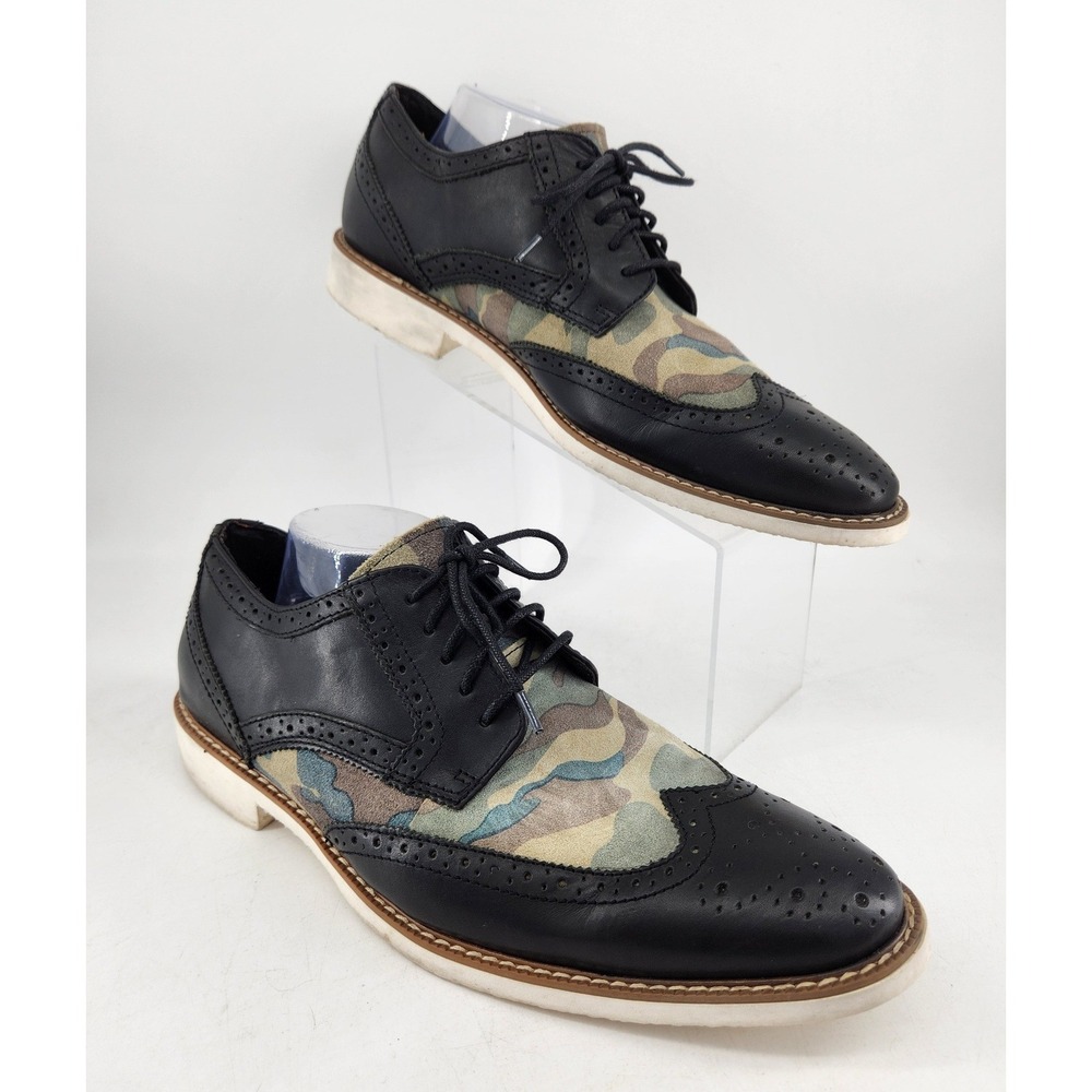 Stacy‎ Adams Wingtip Oxford Mens 11M Black Camo Leather Brogue Dress Shoes